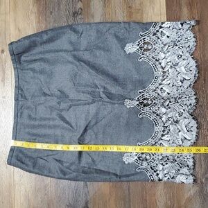 Escada cashmere wool grey lace trimmed side zip skirt gorgeous
